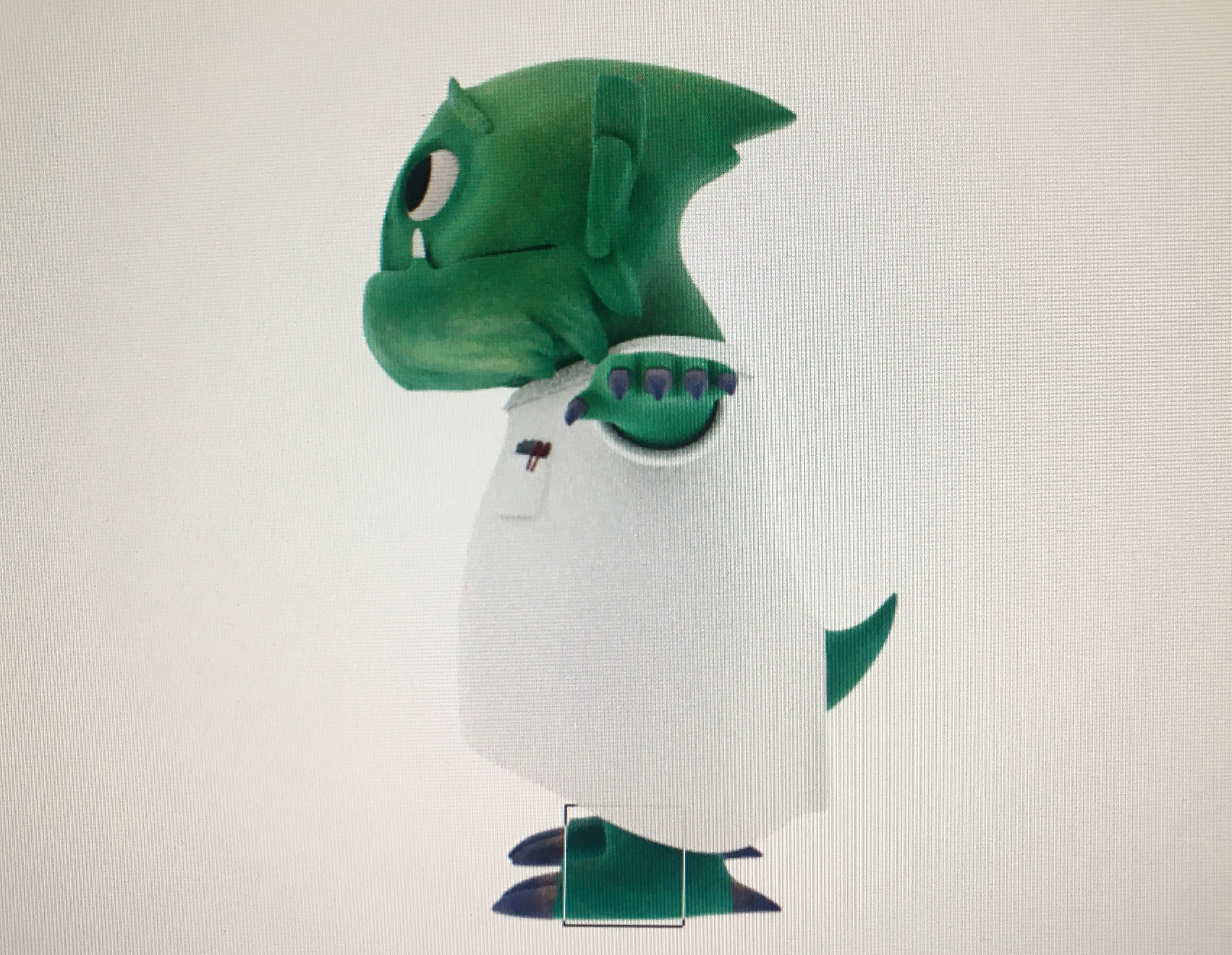 3D render of lizard-humanoid character dressed in a science coat.
